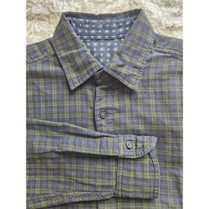 Reversible Men's Blue Green Plaid/Multicolor Long Sleeve Button Down Shirt, LRG